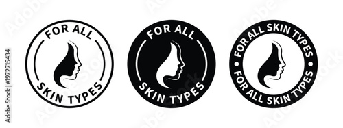 Three circular emblems showcase a female profile in contrasting tones promoting inclusivity for all skin types a striking silhouette high quality professional detailed