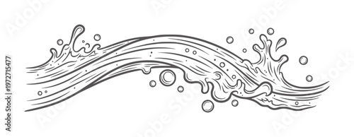 Stylized monochrome water splash with bubbles and waves liquid motion