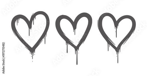 Three dripping grey hearts graffiti style white dark