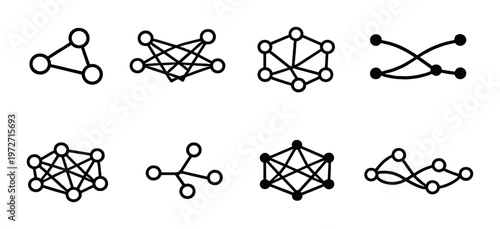 Network node icons arranged in rows on dark background