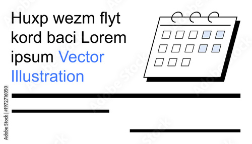 Time management, planning tools, scheduling, graphic design, dates organization, infographic. Minimalist ion of a calendar with text and lines. Time management and planning tools concept
