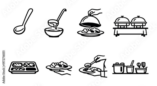 Food serving and plating on buffet service table in catering