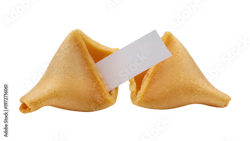 Cuadro en lienzo Isolated fortune cookie split open with blank paper message inside, ready for a
