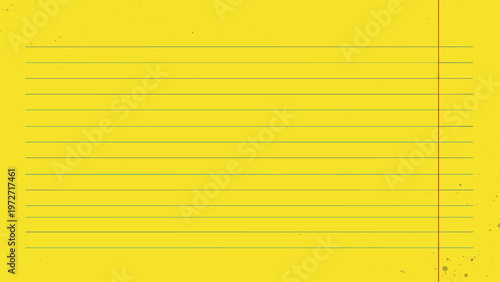Grungy yellow legal pad paper texture with horizontal blue lines and vertical red margin for notes and writing backgrounds.
