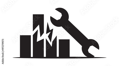 Business Crisis Broken Bar Graph Wrench Problem Solving Repair Strategy Solution Concept Vector