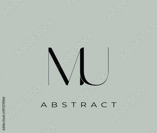 Abstract logo design with MU letters and text on gray