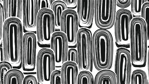 Abstract monochrome pattern featuring elongated oval shapes with expressive brush stroke textures for a modern artistic look.