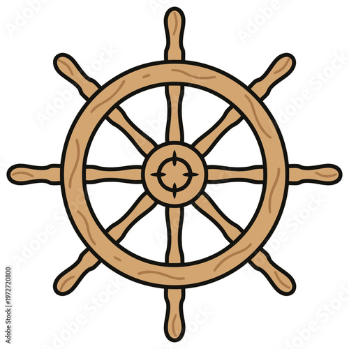 Ship wheel nautical wooden steering helm vector illustration isolated transparent background