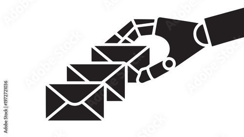 Robotic Hand Sending Emails Icon for Automation Digital Communication and Email Marketing Concept