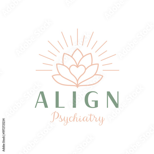 Align psychiatry logo with a stylized lotus flower design. Suitable for mental health clinic branding or therapist business cards.