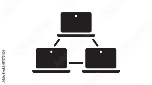Laptop Network Icon, Connected Devices Communication Symbol, Computer Networking Data Exchange Vector