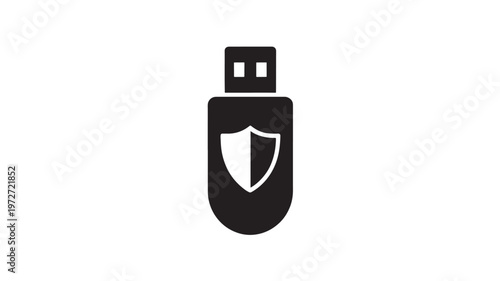 USB Flash Drive Security Icon with Shield for Data Protection Cybersecurity and Secure Storage