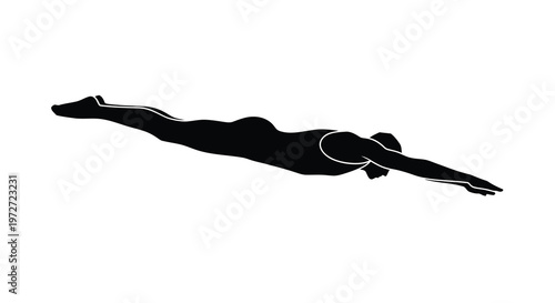 Silhouetted swimmer in a freestyle stroke against a white background