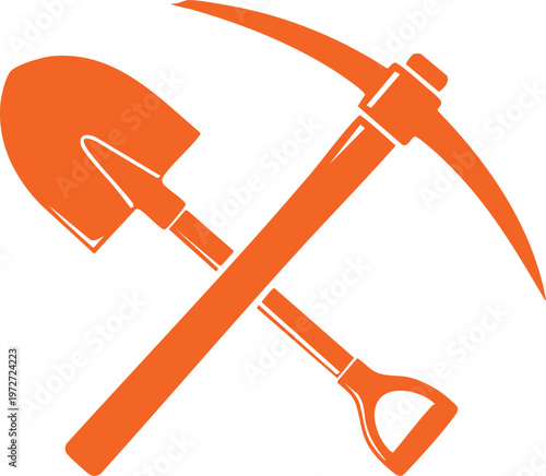 Orange shovel and pickaxe crossed tool