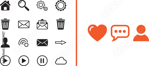 Vector icon set featuring a complex road junction with lane markings and directional arrows, paired with a solid yellow heart symbol with a white highlight. Minimalist transportation graphics.