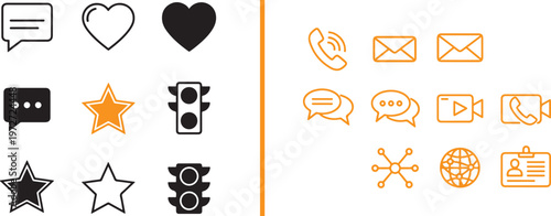 A minimalist vector graphic featuring a blue star with a partial white outline next to a black heart with a thick blue border, separated by a thin blue vertical line on a white background.