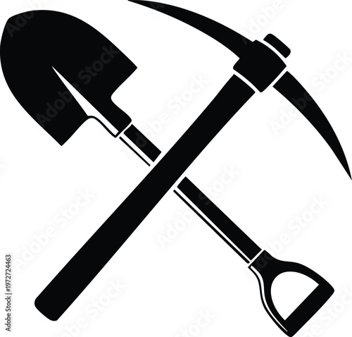 Black shovel and pickaxe crossed on white background tools digging 1