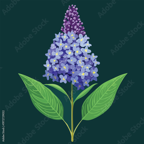 Vibrant illustration of a flowering plant with blue blossoms and green leaves