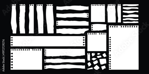 Set of torn paper notebook pages and ripped notepad sheets isolated on black background vector illustration
