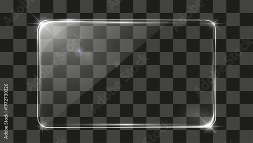 Shiny glass panel isolated on transparent background modern ui element with reflection and glow