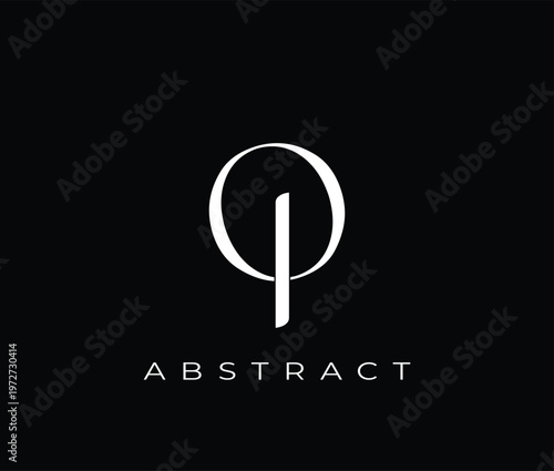 White abstract logo on solid black background with text