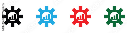 Four colorful gear icons representing industry and teamwork on white background