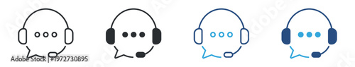 Customer Support Icon Set, Headset Communication and Help Desk Service, Online Assistance Concept Icons