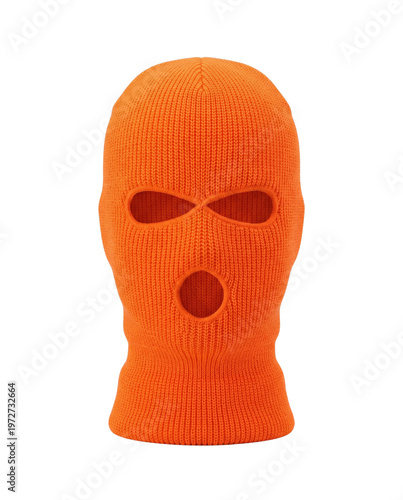 Tableau sur toile Orange knitted balaclava ski mask isolated
