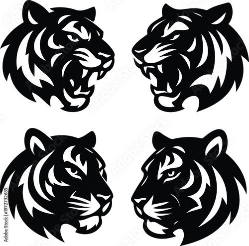 Set of tiger head logos vector transparent