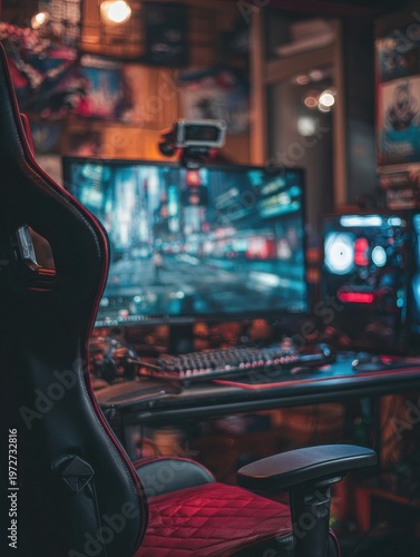 gaming technology esports setup with a blured technology background