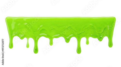 Foto Dripping green slime liquid isolated. Toxic or neon element.