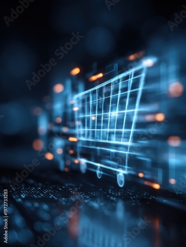 ecommerce shopping technology with a blured technology background