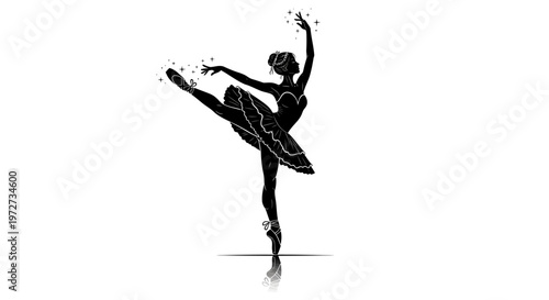 Elegant silhouette of a ballerina in a graceful arabesque pose isolated on transparent background, isolated on white background, Vector