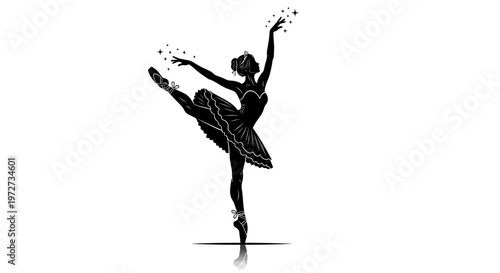 Graceful ballerina in dynamic pose with sparkling starburst effect around her isolated on transparent background, isolated on white background, Vector