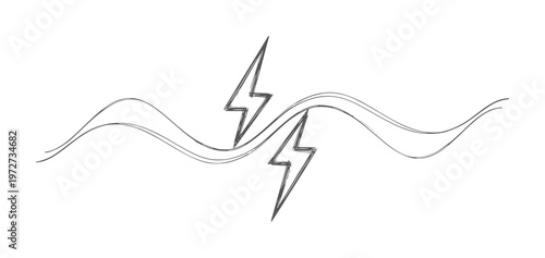 Dark gray lightning bolts crossing wavy lines white energy power electricity