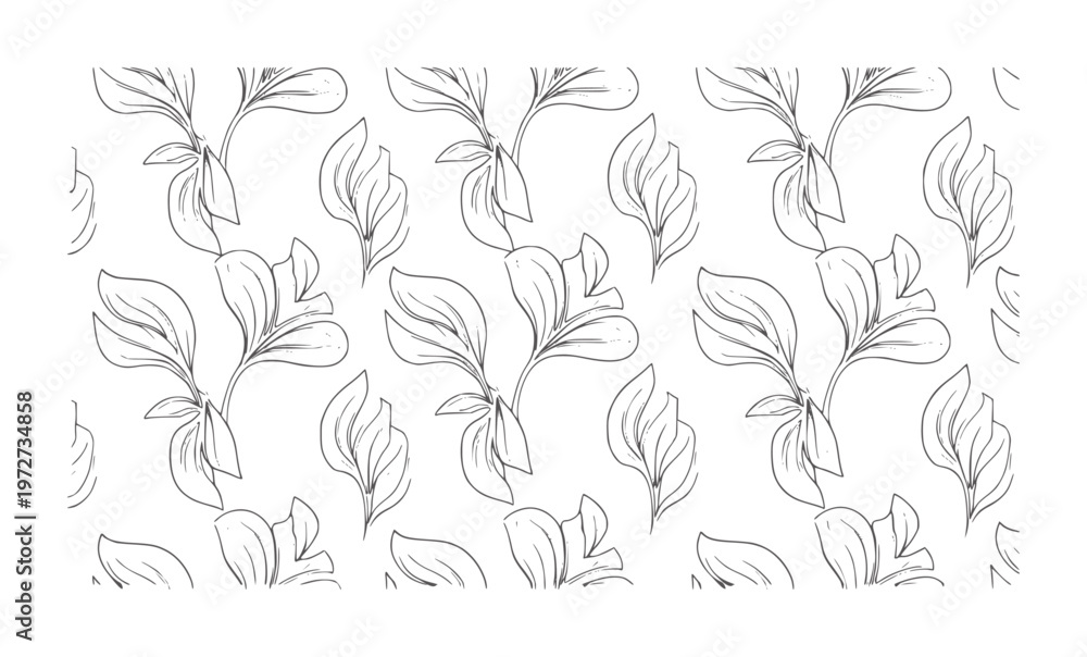 Fototapeta premium Monochrome hand drawn symmetrical leafy botanical pattern seamless leaves
