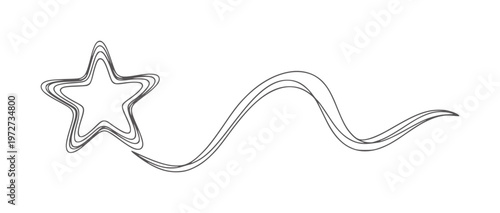 Hand drawn star with flowing wavy line handdrawn swirl