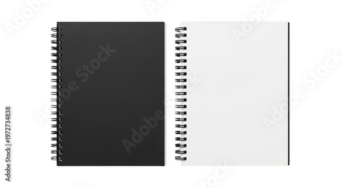 Two spiral-bound notebooks with different colored covers side by side isolated on transparent background,png