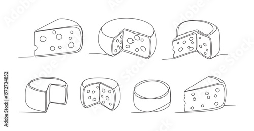 Line collection of Swiss cheese wedges and wheels with holes