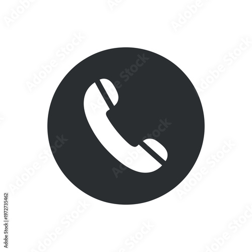 Simple black telephone handset icon within a circular shape