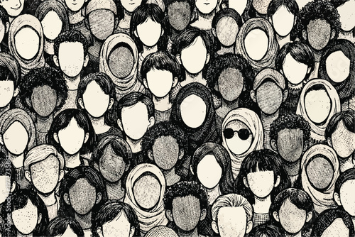Diverse Faceless Crowd Illustration Representing Community, Unity, Identity, and Multicultural Society