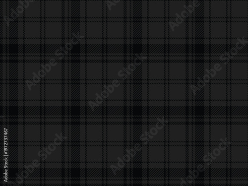 Tartan plaid seamless pattern. Scottish traditional fabric swatch. Charcoal gray and black tartan plaid background