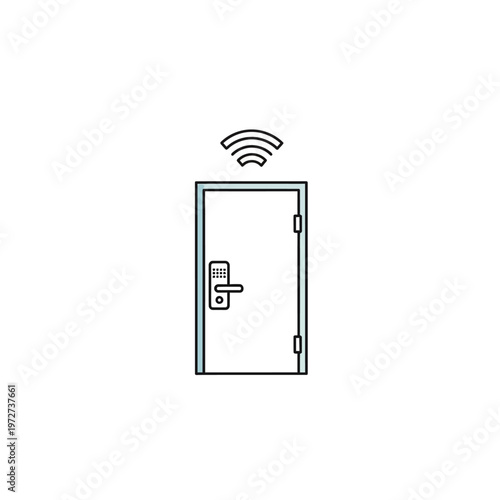 Smart Door with Keypad Lock and WiFi Signal for Home Security and Keyless Entry on Isolated White Background