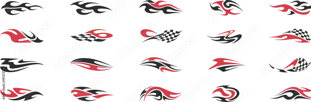 Fototapeta premium A Vector Illustration Featuring Three Elements of Speed and Competition in Red and Black Accents