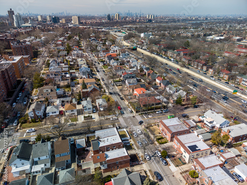 Bilde på lerret Aerial view of kew gardens hills neighborhood in queens