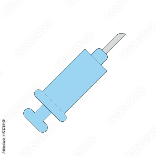 A light blue medical syringe illustration presented at a slight angle
