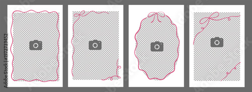 Templates of cards with frame and free space for photo. Design in whimsical hand drawn style