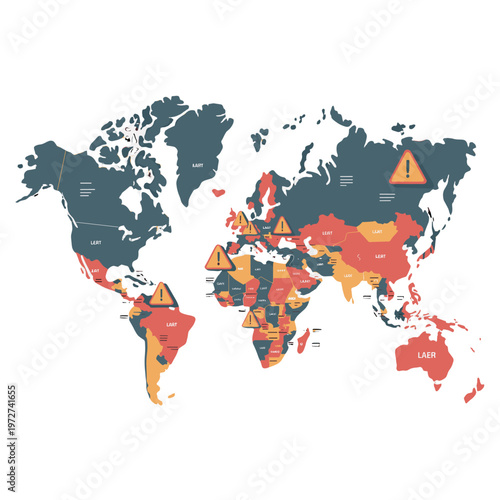 Warning Signs on World Map.