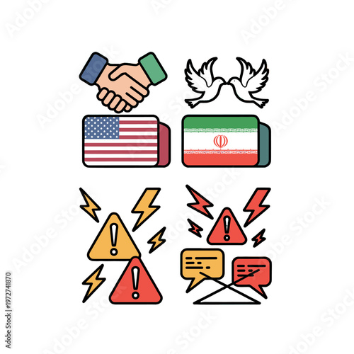 Symbols of peace and conflict between two countries.