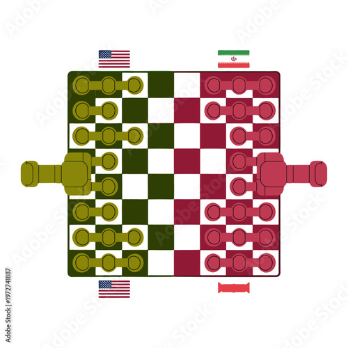 Chess game with flag symbol that representing conflict and political struggle.